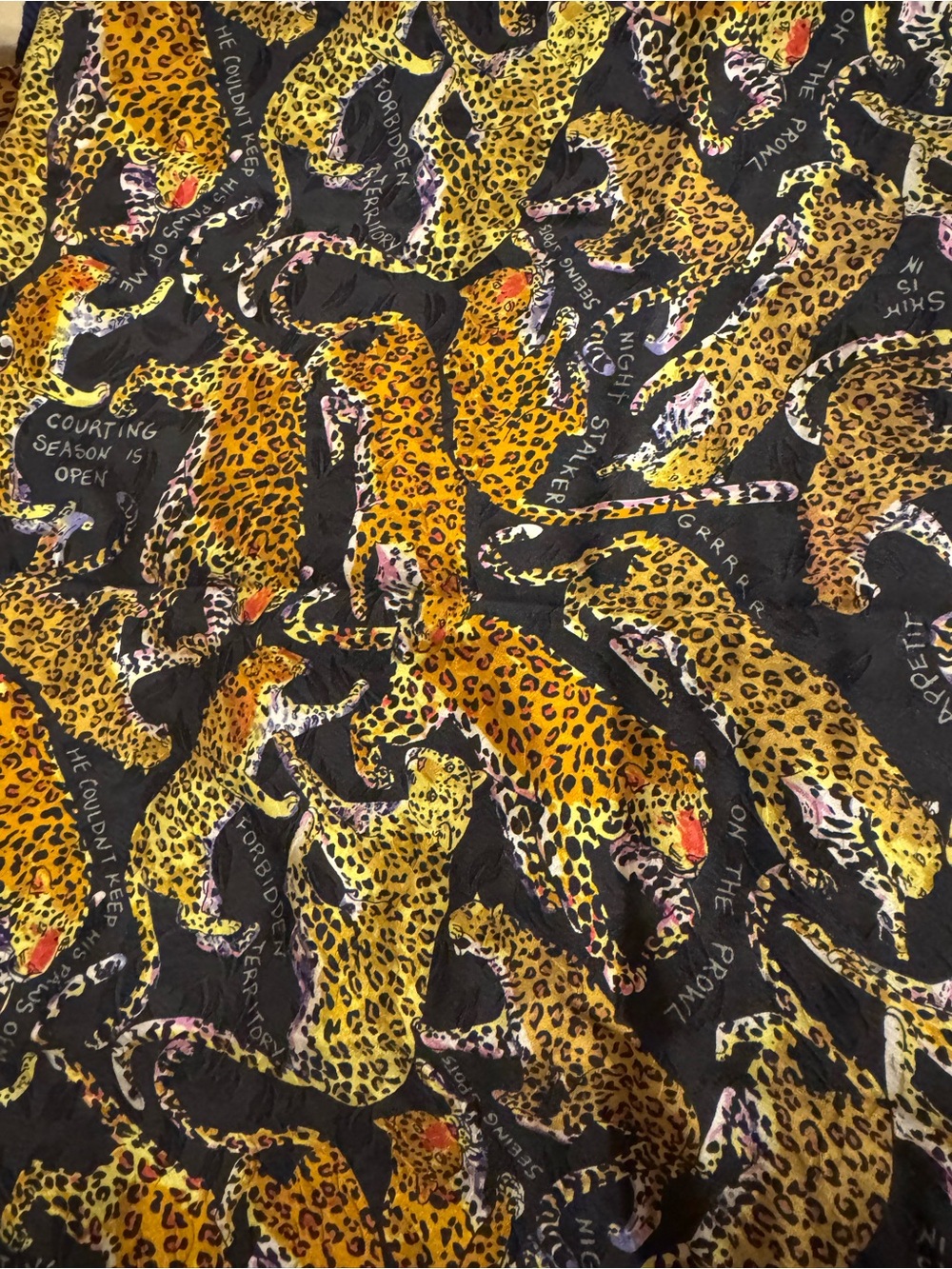 Vintage Nicole miller Leopard Print Silk Scarf in Black and Gold